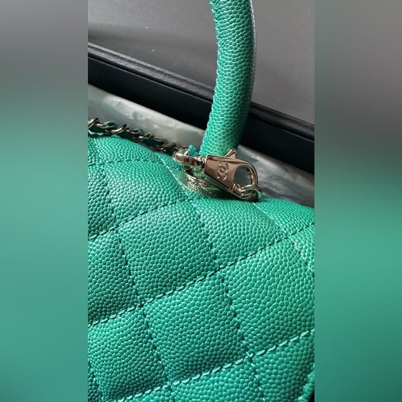 Authentic CHANEL Caviar Quilted Coco Chain Handle Flap emerald Green full set - Picture 8 of 16